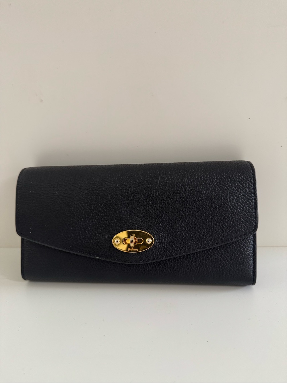 Mulberry Black Leather Wallet with Gold Turnlock Accent